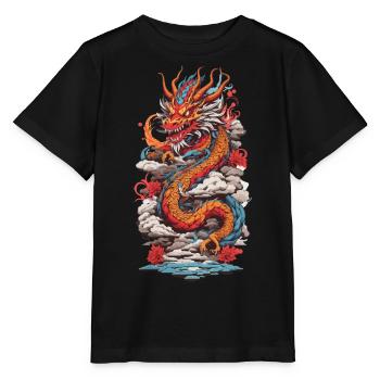 Rétro asiatique mysticisme Dragon Japon Design - T-shirt bio MINI CREATOR Stanley/Stella Enfant - noir - Devant - Mikhail (115cm)