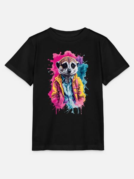 Surikat Bunt in Aquarell, Neon. Illustration - Stanley/Stella Kinder T-Shirt MINI CREATOR - Schwarz