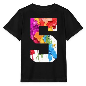 FARBIG NUMMER 5 BUNT 5. GEBURTSTAG - Stanley/Stella Kinder T-Shirt MINI CREATOR  - Schwarz - Vorne - Mikhail (115cm)