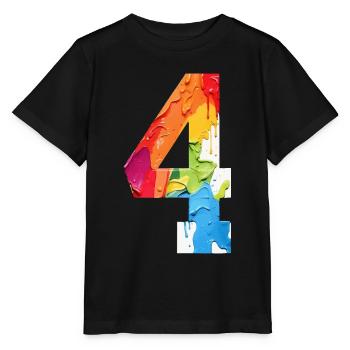 COLORED NUMBER 4 COLORFUL 4TH BIRTHDAY - Stanley/Stella MINI CREATOR Kids’ T-Shirt - black - Front - Mikhail (115cm)