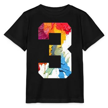 FARBIG NUMMER 3 BUNT 3. GEBURTSTAG - Stanley/Stella Kinder T-Shirt MINI CREATOR  - Schwarz - Vorne - Mikhail (115cm)