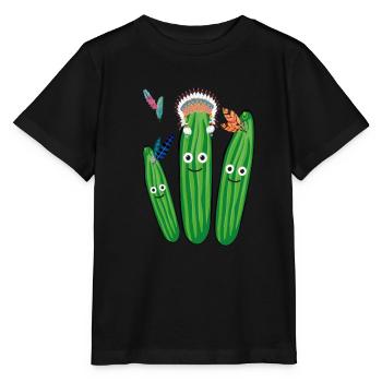 cucumber,cucumber,indian, feathers, feather headdress - Stanley/Stella MINI CREATOR Kids’ T-Shirt - black - Front - Mikhail (115cm)