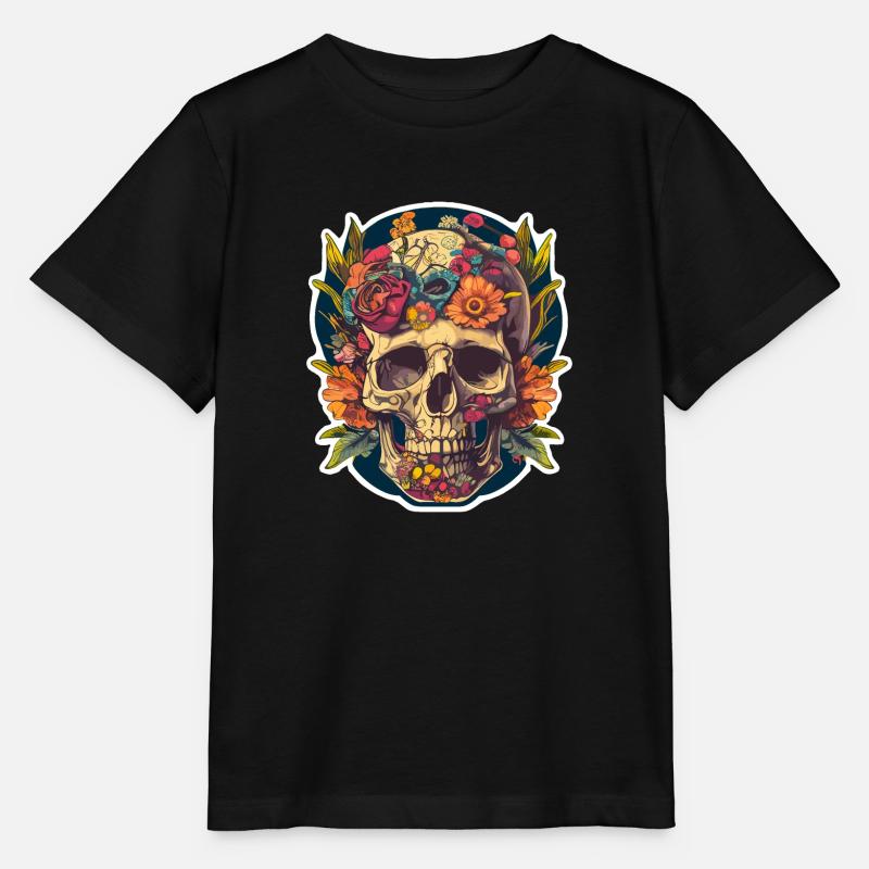 Menschlicher Schädel & Blumen 23 - Stanley/Stella Kinder T-Shirt MINI CREATOR  - Schwarz