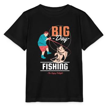 T-Shirt großer Tag des Angelns zum Schlemmen - Stanley/Stella Kinder T-Shirt MINI CREATOR  - Schwarz - Vorne - Mikhail (115cm)