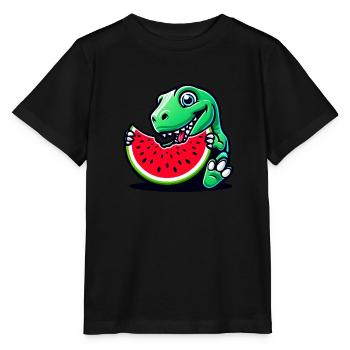 Süßer T-Rex Dino isst Wassermelone fruchtiger - Stanley/Stella Kinder T-Shirt MINI CREATOR  - Schwarz - Vorne - Mikhail (115cm)