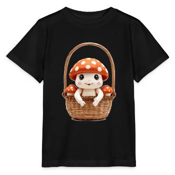 Süßer Fliegenpilz im Korb - Stanley/Stella Kinder T-Shirt MINI CREATOR  - Schwarz - Vorne - Mikhail (115cm)
