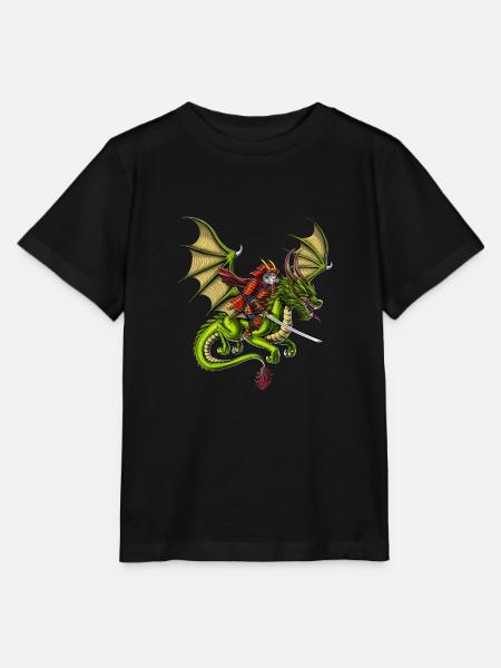 Japanischer Samurai Katze Reitdrache - Stanley/Stella Kinder T-Shirt MINI CREATOR - Schwarz