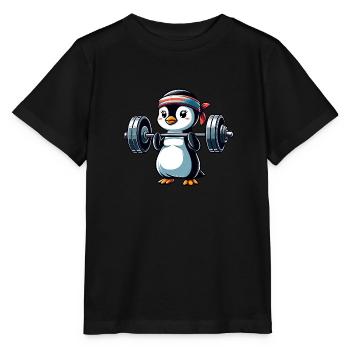Fitness Penguin Dumbbell Training Bench Press - Stanley/Stella MINI CREATOR Kids’ T-Shirt - black - Front - Mikhail (115cm)