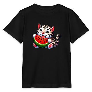 Bengalkatze Mit Wassermelone Fruchtig Lustig - Stanley/Stella Kinder T-Shirt MINI CREATOR  - Schwarz - Vorne - Mikhail (115cm)