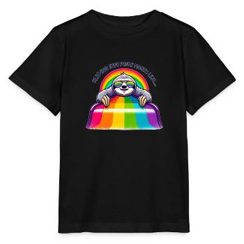 LGBTQ Pride Sloth Rainbow Slide - Stanley/Stella MINI CREATOR Kids’ T-Shirt - black - Front - Mikhail (115cm)