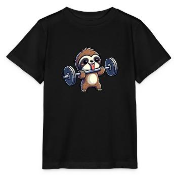 Entraînement en force de paresseux : haltères et développé couché - T-shirt bio MINI CREATOR Stanley/Stella Enfant - noir - Devant - Mikhail (115cm)