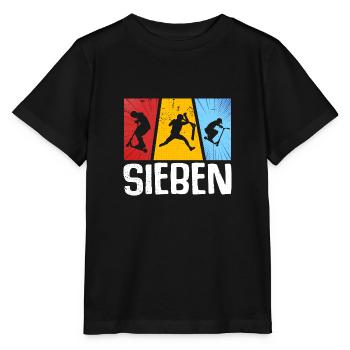 Sieben Stunt Scooter 7. Geburtstag Roller - Stanley/Stella Kinder T-Shirt MINI CREATOR  - Schwarz - Vorne - Mikhail (115cm)