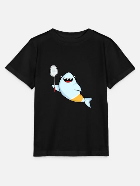 Tiburón fresco juega bádminton - Camiseta para niños MINI CREATOR de Stanley/Stella - negro