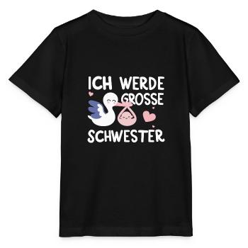 Große Schwester Storch Ankunft Babyparty Geschenk - Stanley/Stella Kinder T-Shirt MINI CREATOR  - Schwarz - Vorne - Mikhail (115cm)