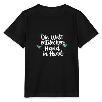Schwesterherz Entdeckt Welt Hand in Hand Lustig - Stanley/Stella Kinder T-Shirt MINI CREATOR  - Schwarz - Vorne - Mikhail (115cm)