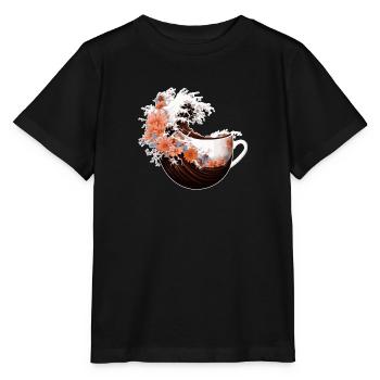 Weltkaffeetag in der Kanagawa-Welle - Stanley/Stella Kinder T-Shirt MINI CREATOR  - Schwarz - Vorne - Mikhail (115cm)