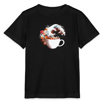 Weltkaffeetag in der Kanagawa-Welle - Stanley/Stella Kinder T-Shirt MINI CREATOR  - Schwarz - Vorne - Mikhail (115cm)