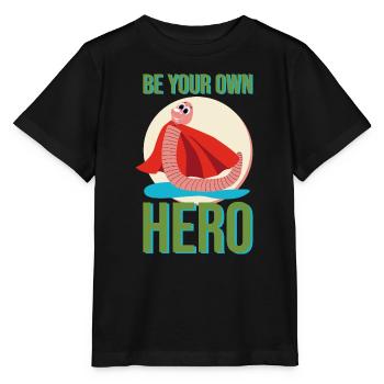 Earthworm Superhero Hero Cape Puddle Gift - Stanley/Stella MINI CREATOR Kids’ T-Shirt - black - Front - Mikhail (115cm)