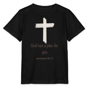 God has a plan for you Kreuz Christ Glaube - Stanley/Stella MINI CREATOR Kids’ T-Shirt - black - Front - Mikhail (115cm)