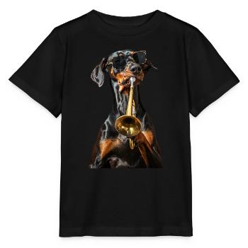 Doberman Pinscher Trumpet - Stanley/Stella MINI CREATOR Kids’ T-Shirt - black - Front - Mikhail (115cm)