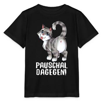 Paschal dagegen - Lustige freche Katze zeigt Popo - Stanley/Stella Kinder T-Shirt MINI CREATOR  - Schwarz - Vorne - Mikhail (115cm)