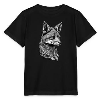 Schwarz-Weißes nachdenkliches Fuchsgesicht - Stanley/Stella Kinder T-Shirt MINI CREATOR  - Schwarz - Vorne - Mikhail (115cm)