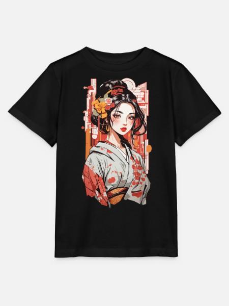 Geisha Schönheit Manga Popart Retro Japan Design - Stanley/Stella Kinder T-Shirt MINI CREATOR  - Schwarz