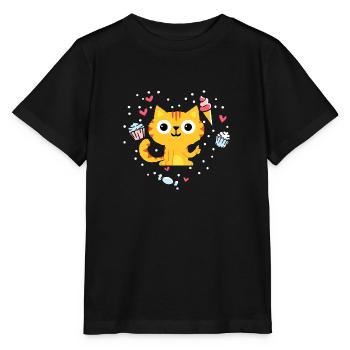 Chat J’aime les chats cœur enfant propriétaire dictons - T-shirt bio MINI CREATOR Stanley/Stella Enfant - noir - Devant - Mikhail (115cm)