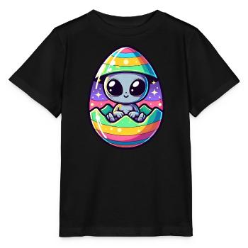 Alien Osterei-Schlüpfen Design: Bunte Überraschung - Stanley/Stella Kinder T-Shirt MINI CREATOR  - Schwarz - Vorne - Mikhail (115cm)