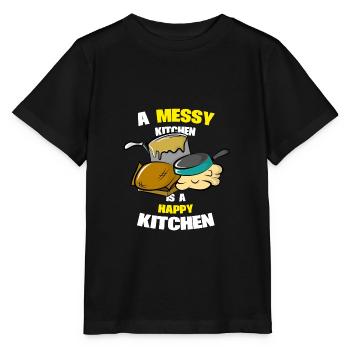 A messy kitchen is a happy kitchen saying kitchen - Stanley/Stella MINI CREATOR Kids’ T-Shirt - black - Front - Mikhail (115cm)