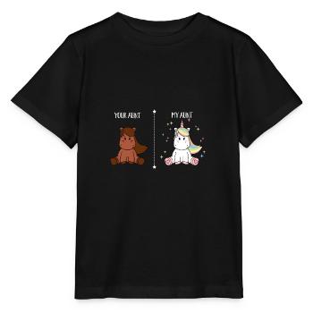 Votre tante Ma tante Cheval Licorne Comparaison - T-shirt bio MINI CREATOR Stanley/Stella Enfant - noir - Devant - Mikhail (115cm)