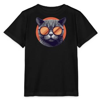 Katze Mietz Stubentiger Sonnenbrille - Stanley/Stella Kinder T-Shirt MINI CREATOR  - Schwarz - Vorne - Mikhail (115cm)