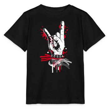 gezeichnetes Metal- und Rock-Handzeichen - Stanley/Stella Kinder T-Shirt MINI CREATOR  - Schwarz - Vorne - Mikhail (115cm)
