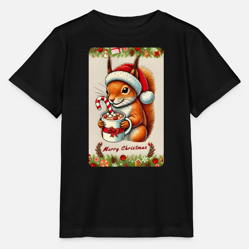 Weihnachts-Eichhörnchen mit heißer Schokolade - Stanley/Stella Kinder T-Shirt MINI CREATOR  - Schwarz
