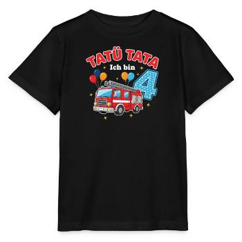 Junge Feuerwehr Geburtstag 4 Jahre - Stanley/Stella Kinder T-Shirt MINI CREATOR  - Schwarz - Vorne - Mikhail (115cm)