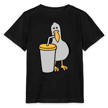 Möwe trinkt Cola Getränk - Stanley/Stella Kinder T-Shirt MINI CREATOR  - Schwarz - Vorne - Mikhail (115cm)