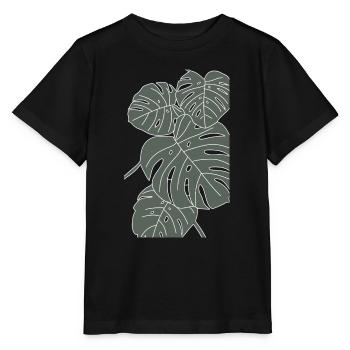 Monstera, contour blanc avec couleur de remplissage verte - T-shirt bio MINI CREATOR Stanley/Stella Enfant - noir - Devant - Mikhail (115cm)