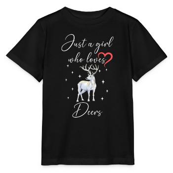 Frau Mädchen Liebe Herz Hirsch - Stanley/Stella Kinder T-Shirt MINI CREATOR  - Schwarz - Vorne - Mikhail (115cm)