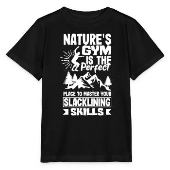 Nature's gym perfect to master your slacklining - Stanley/Stella MINI CREATOR Kids’ T-Shirt - black - Front - Mikhail (115cm)