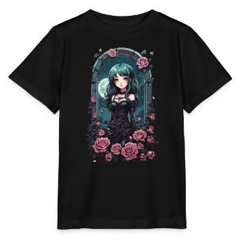 Gothique Pastel Anime fille victorien avec des Roses - T-shirt bio MINI CREATOR Stanley/Stella Enfant - noir - Devant - Mikhail (115cm)