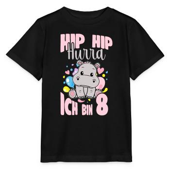 8 Years Birthday Girl Hippo Hooray 8 Years - Stanley/Stella MINI CREATOR Kids’ T-Shirt - black - Front - Mikhail (115cm)