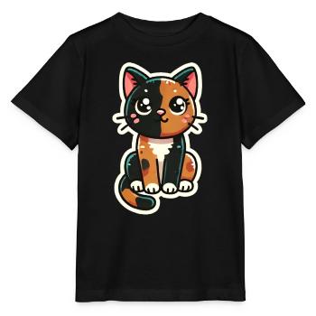 Süße Schildpattkatze / dreifarbige Katze sitzt schön - Stanley/Stella Kinder T-Shirt MINI CREATOR  - Schwarz - Vorne - Mikhail (115cm)