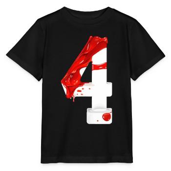 NR. 4 NUMMER 4 ROT WEIß 4. GEBURTSTAG - Stanley/Stella Kinder T-Shirt MINI CREATOR  - Schwarz - Vorne - Mikhail (115cm)