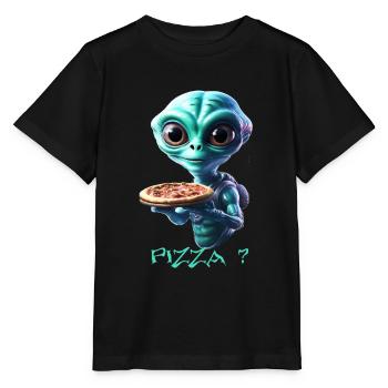 An alien is delivering pizza - Stanley/Stella MINI CREATOR Kids’ T-Shirt - black - Front - Mikhail (115cm)