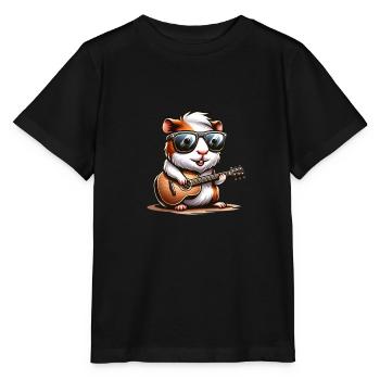 Coole Sonnenbrille Meerschweinchen spielt Gitarre - Stanley/Stella Kinder T-Shirt MINI CREATOR  - Schwarz - Vorne - Mikhail (115cm)