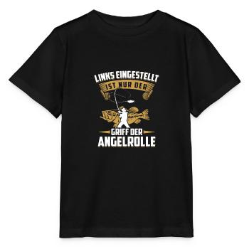 Links eingestellt ist nur der Griff der Angelrolle - Stanley/Stella Kinder T-Shirt MINI CREATOR  - Schwarz - Vorne - Mikhail (115cm)