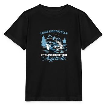 Links eingestellt ist nur der Griff der Angelrolle - Stanley/Stella Kinder T-Shirt MINI CREATOR  - Schwarz - Vorne - Mikhail (115cm)