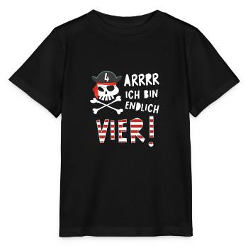 Ich bin 4 Vier / Pirat Geburtstag Party Geschenk - Stanley/Stella Kinder T-Shirt MINI CREATOR  - Schwarz - Vorne - Mikhail (115cm)