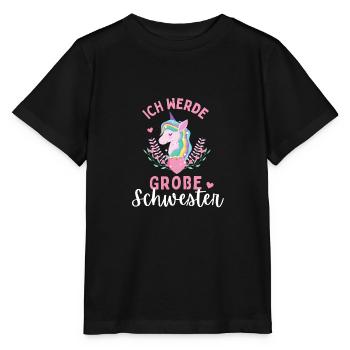 Ich werde große Schwester 2024 Einhorn Loading Süß - Stanley/Stella Kinder T-Shirt MINI CREATOR  - Schwarz - Vorne - Mikhail (115cm)