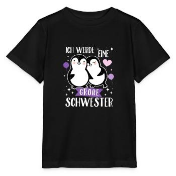 Ich werde große Schwester 2024 Pinguin Loading Süß - Stanley/Stella Kinder T-Shirt MINI CREATOR  - Schwarz - Vorne - Mikhail (115cm)